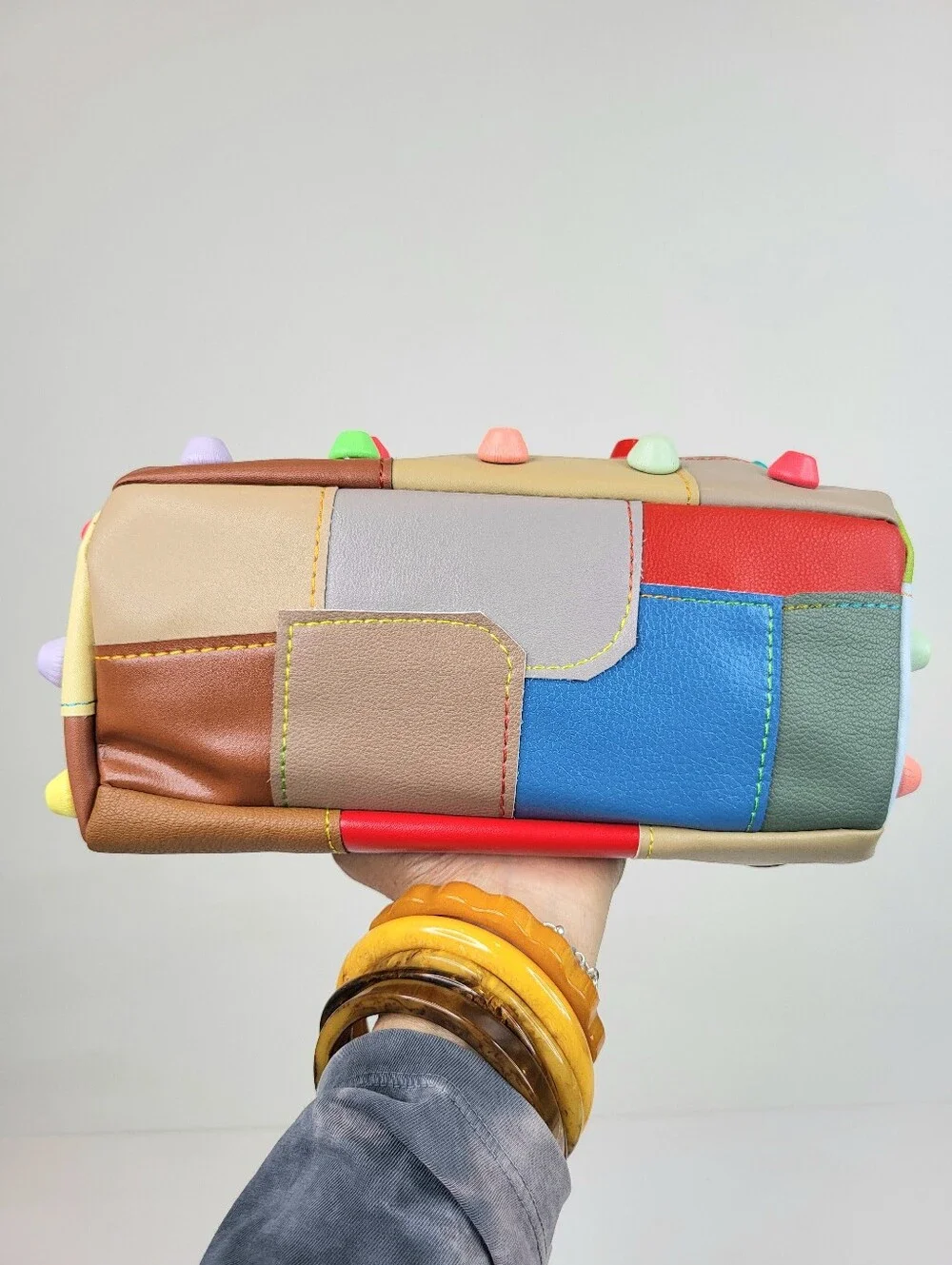 NEW Patchwork Recycled Leather Crossbody Bag Festival Kidcore Street Travel